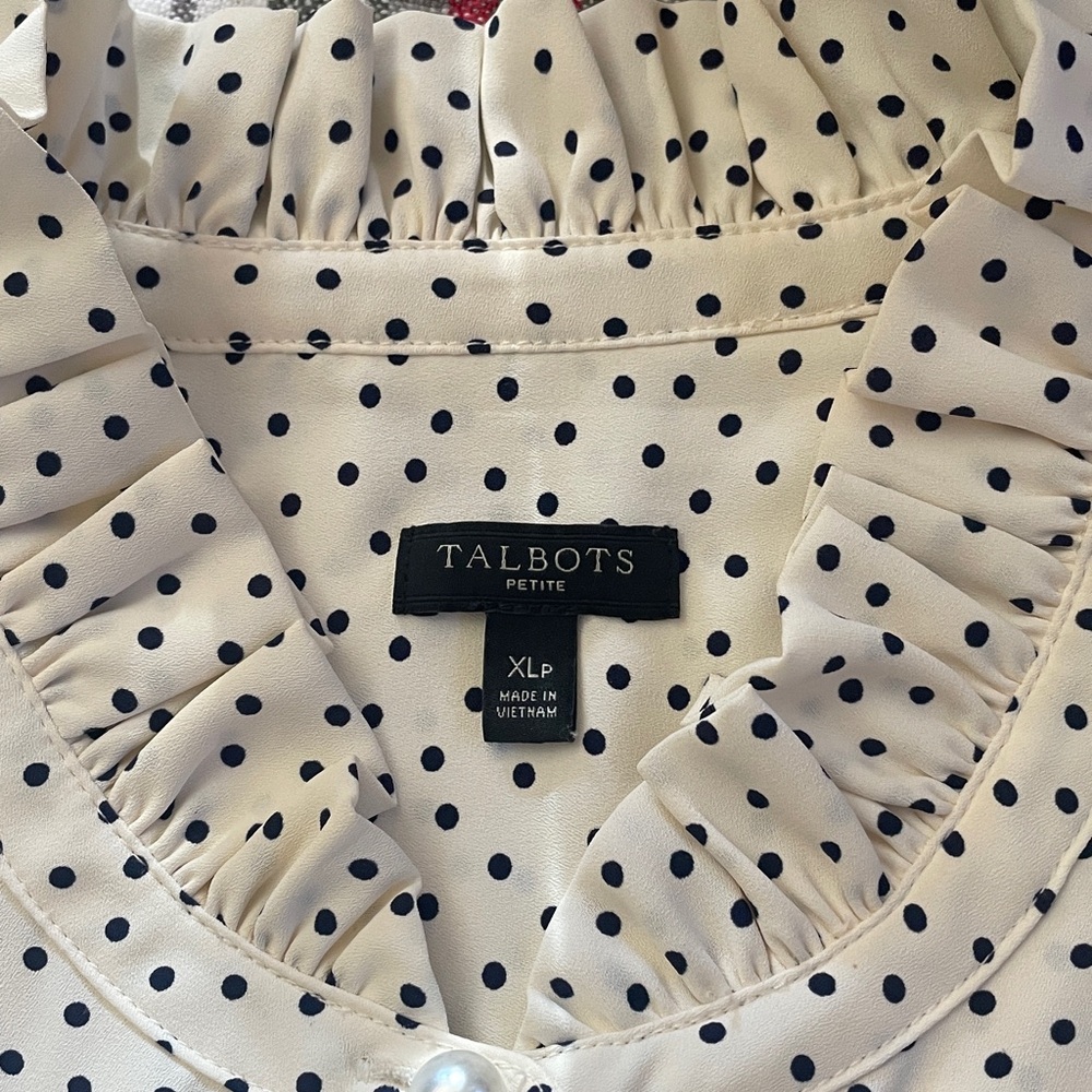 Talbots Petite Ruffle Neck Microdot Blouse - Picture 2 of 11